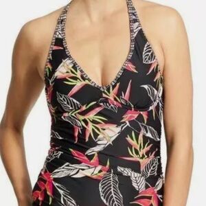 Athleta Black Swim Tankini Top , Floral,Size 38B/C